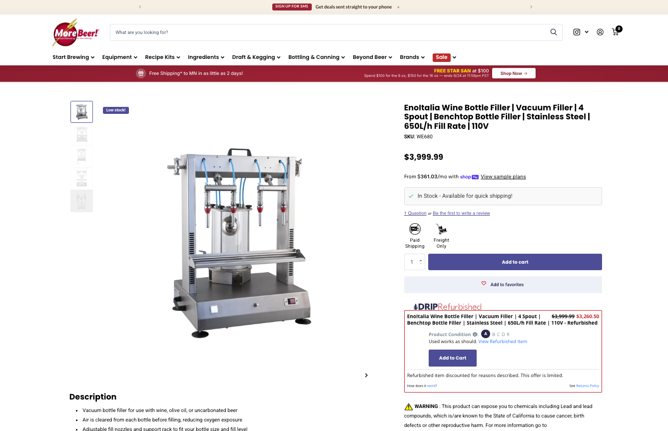Refurbished wine bottle filler