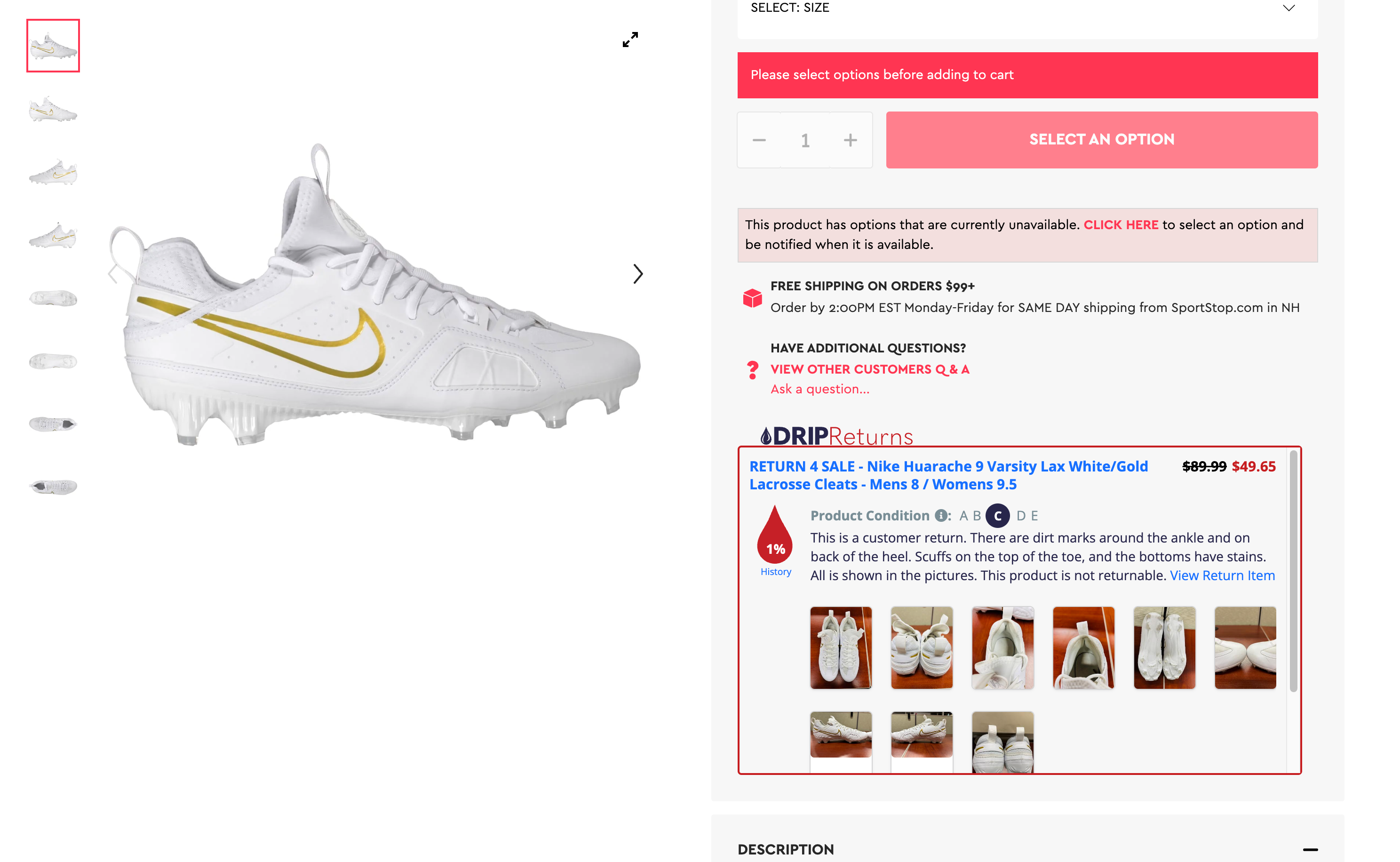 Open-box lacrosse cleats